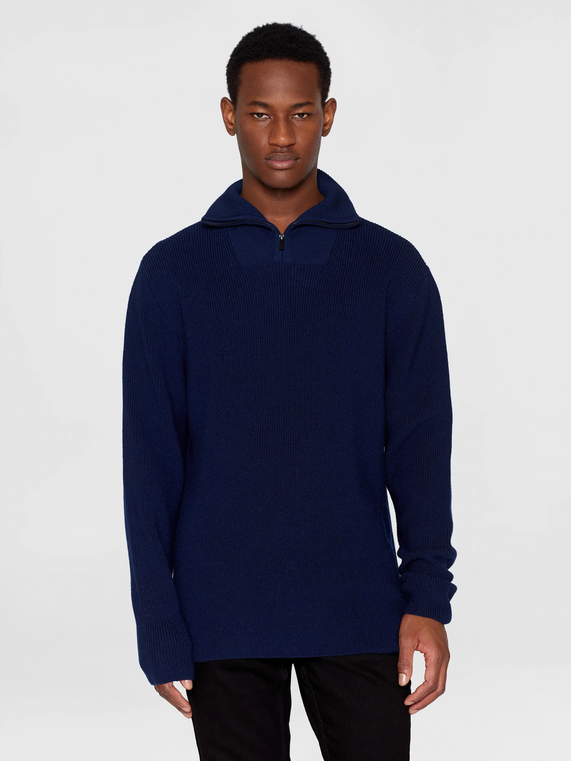 1/2 neck zip merino wool rib knit - Total Eclipse Knowledge Cotton