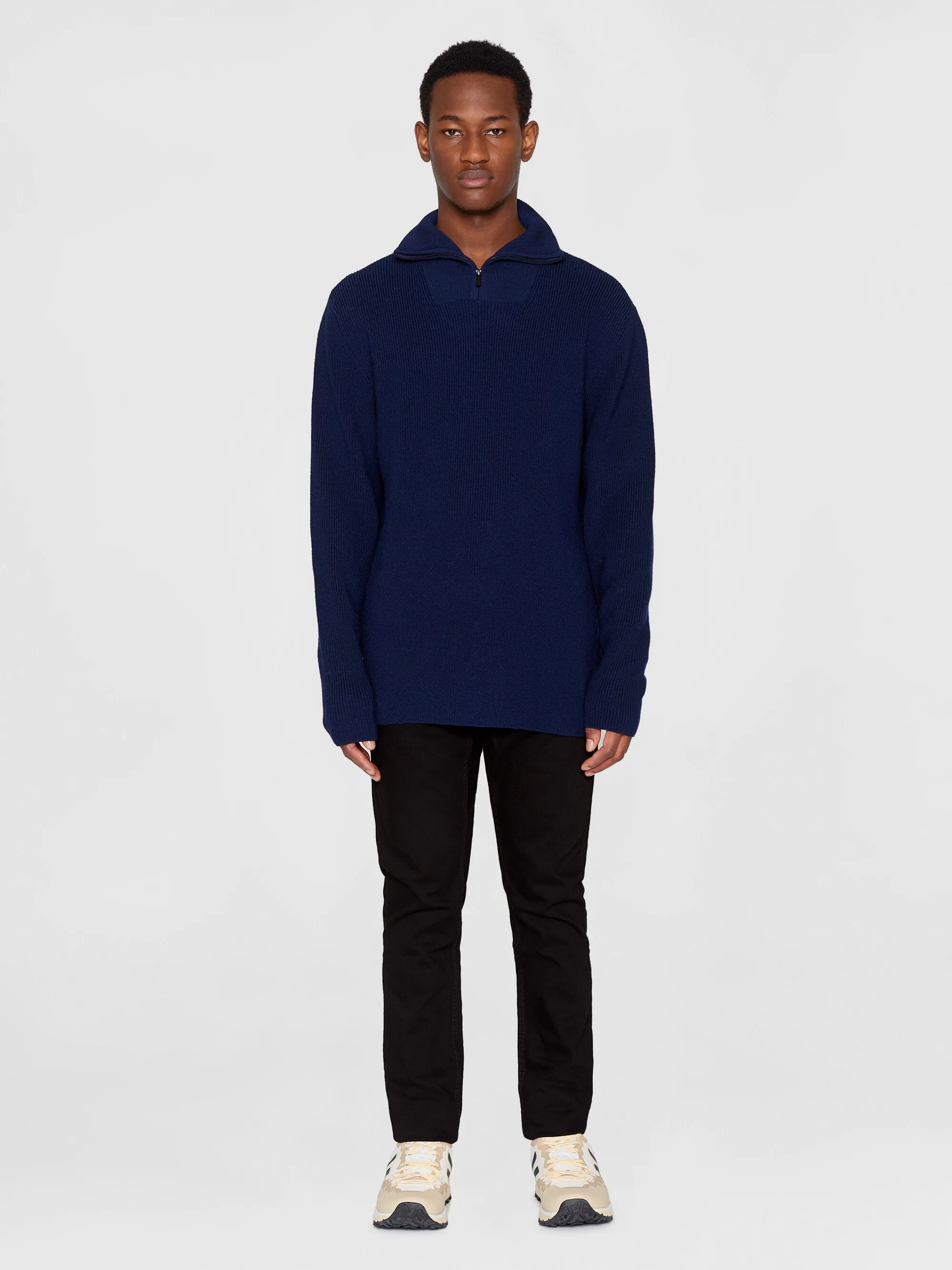 1/2 neck zip merino wool rib knit - Total Eclipse Knowledge Cotton