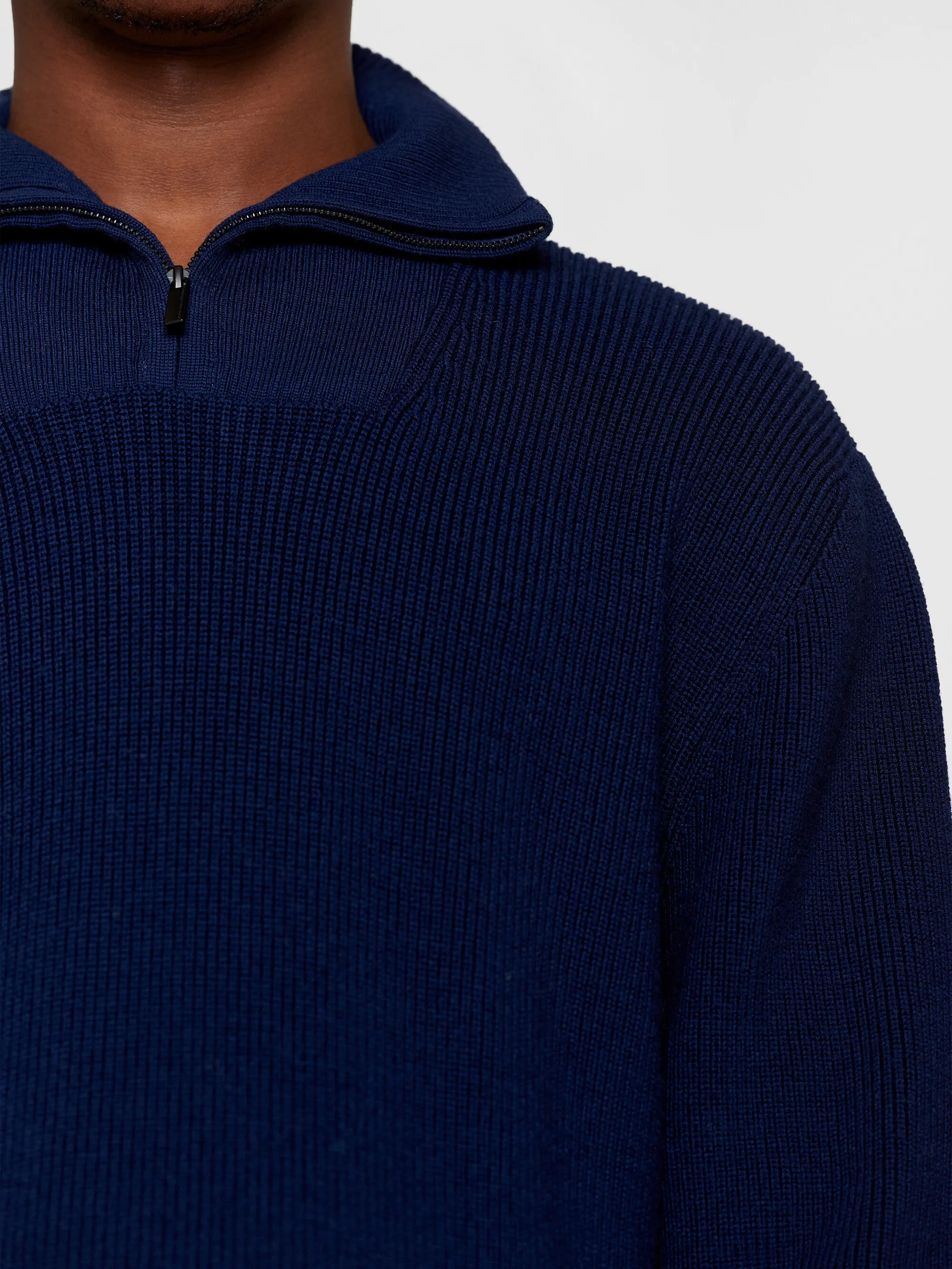 1/2 neck zip merino wool rib knit - Total Eclipse Knowledge Cotton