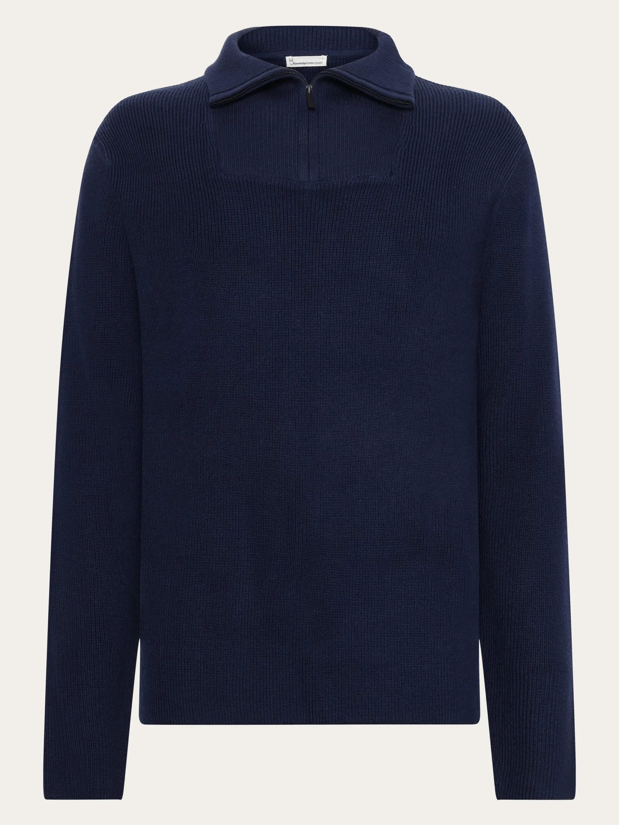1/2 neck zip merino wool rib knit - Total Eclipse Knowledge Cotton
