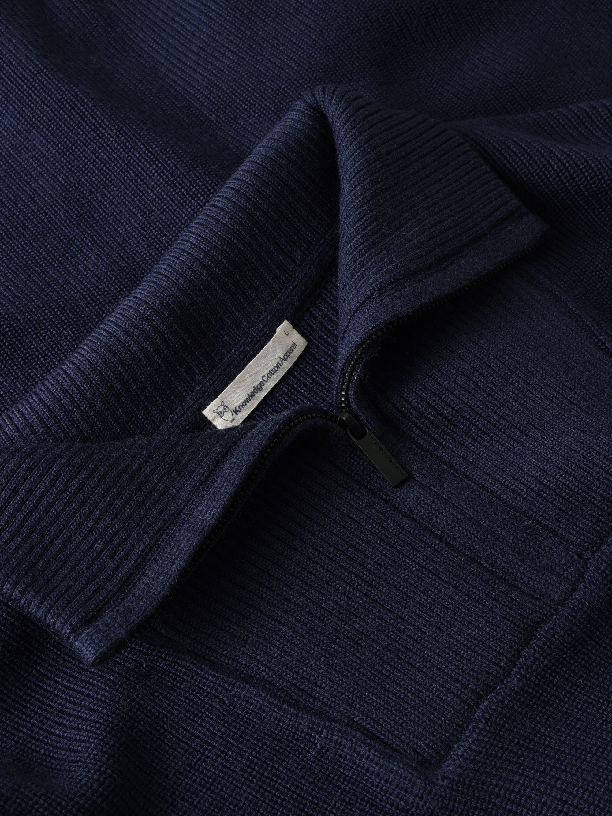 1/2 neck zip merino wool rib knit - Total Eclipse Knowledge Cotton