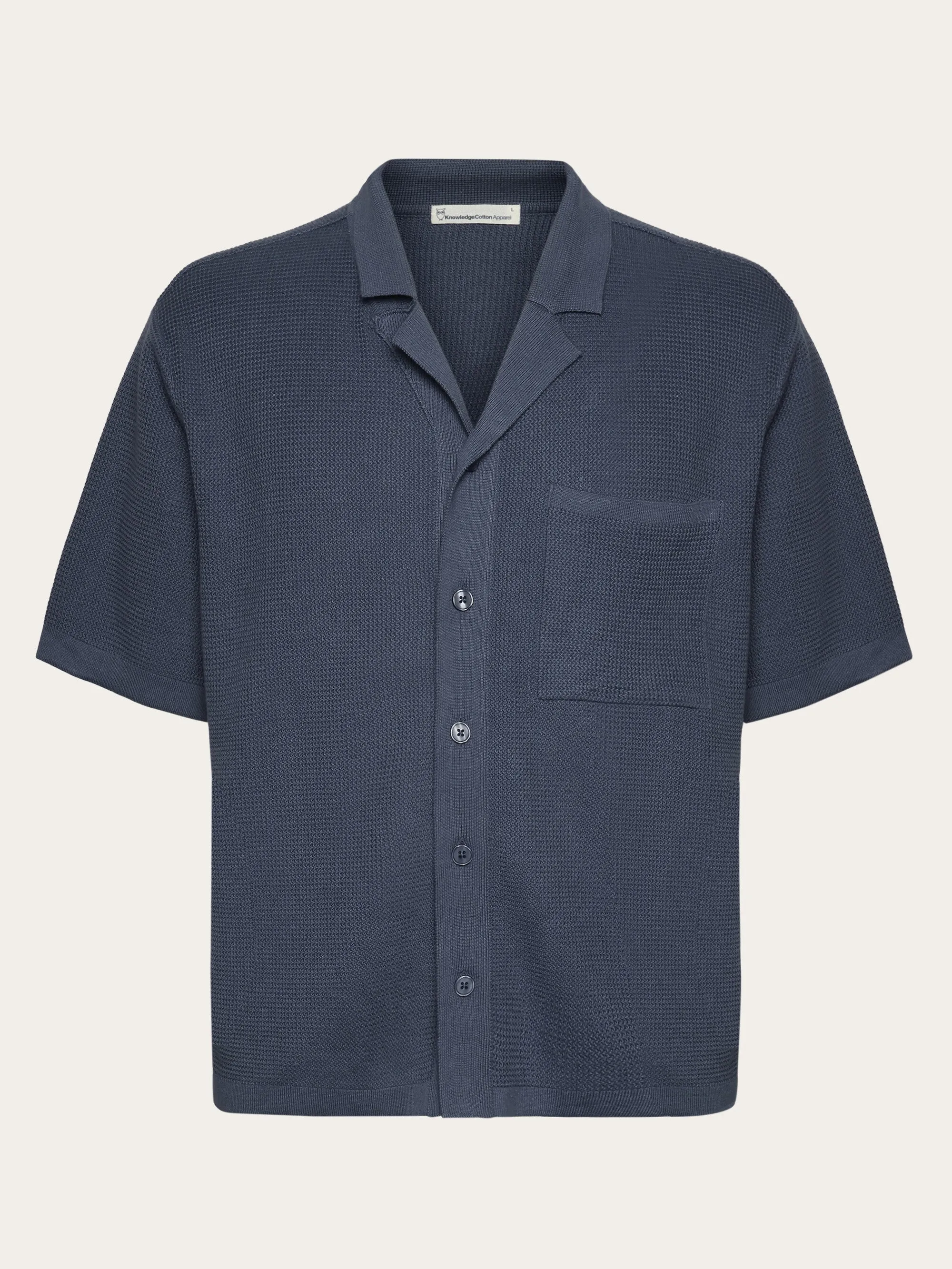 Boxy short sleeve structured knitted shirt - Regenerative Organic Certified - GOTS/Vegan - Vintage Indigo Knowledge Cotton