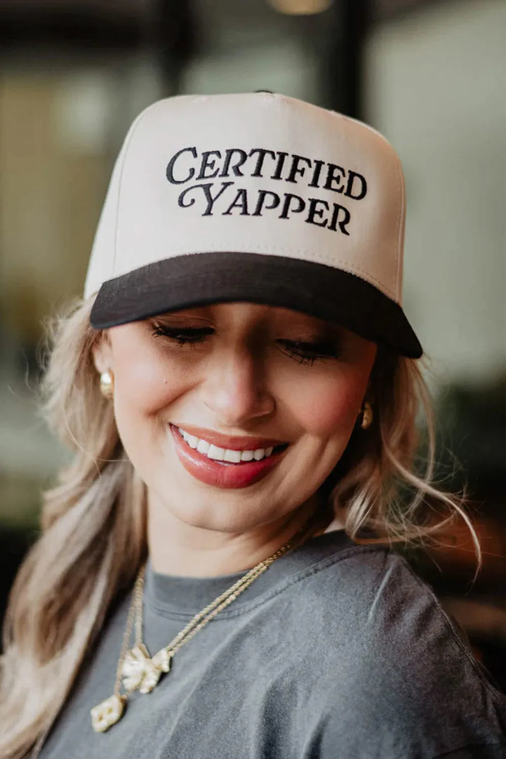 Certified Yapper Trucker Hat for Women in Black/Tan | KDC-BC-1128-BLK-TAN