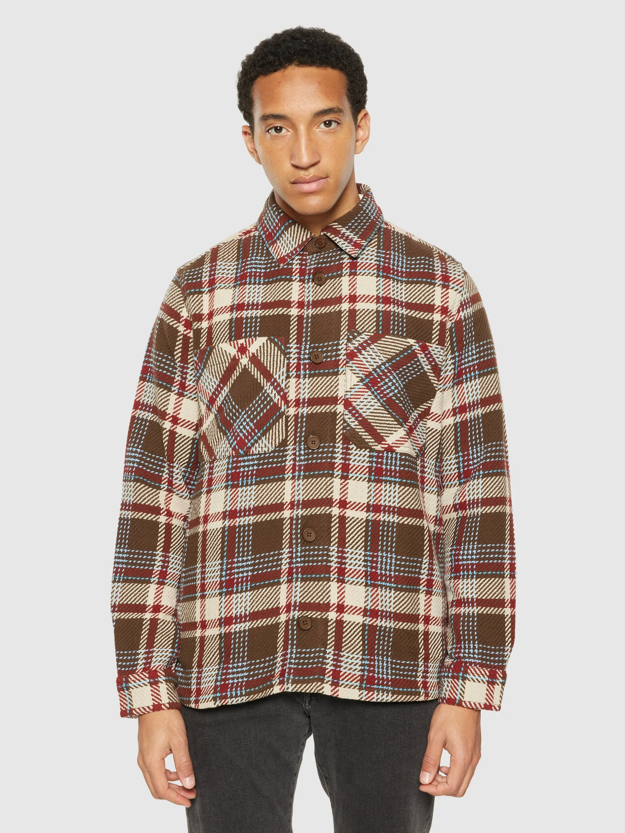 Checked overshirt - GOTS/Vegan - Red check Knowledge Cotton
