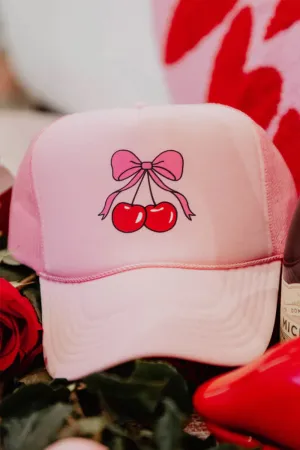 Cherry Bow Foam Trucker Hat for Women in Light Pink | KDC-TCFM-1125-LPK
