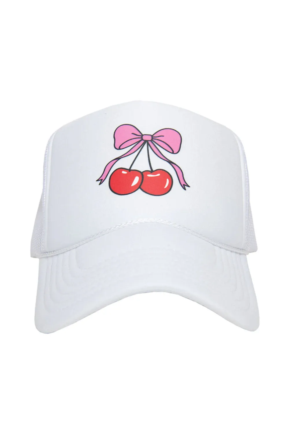 Cherry Bow Foam Trucker Hat for Women in White | KDC-TCFM-1125-WHT