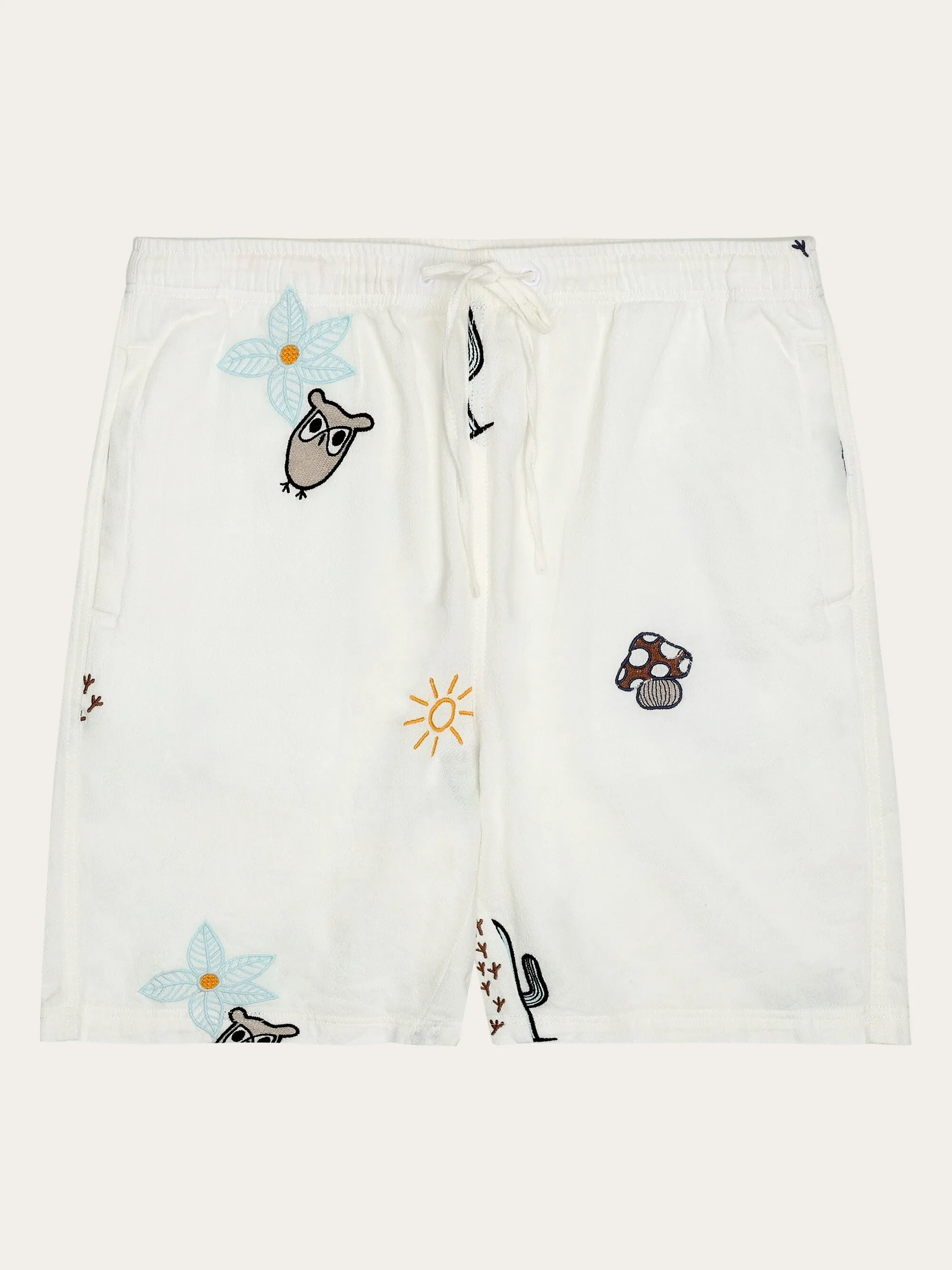 FIG loose with embroidery shorts - GOTS/Vegan - Egret Knowledge Cotton