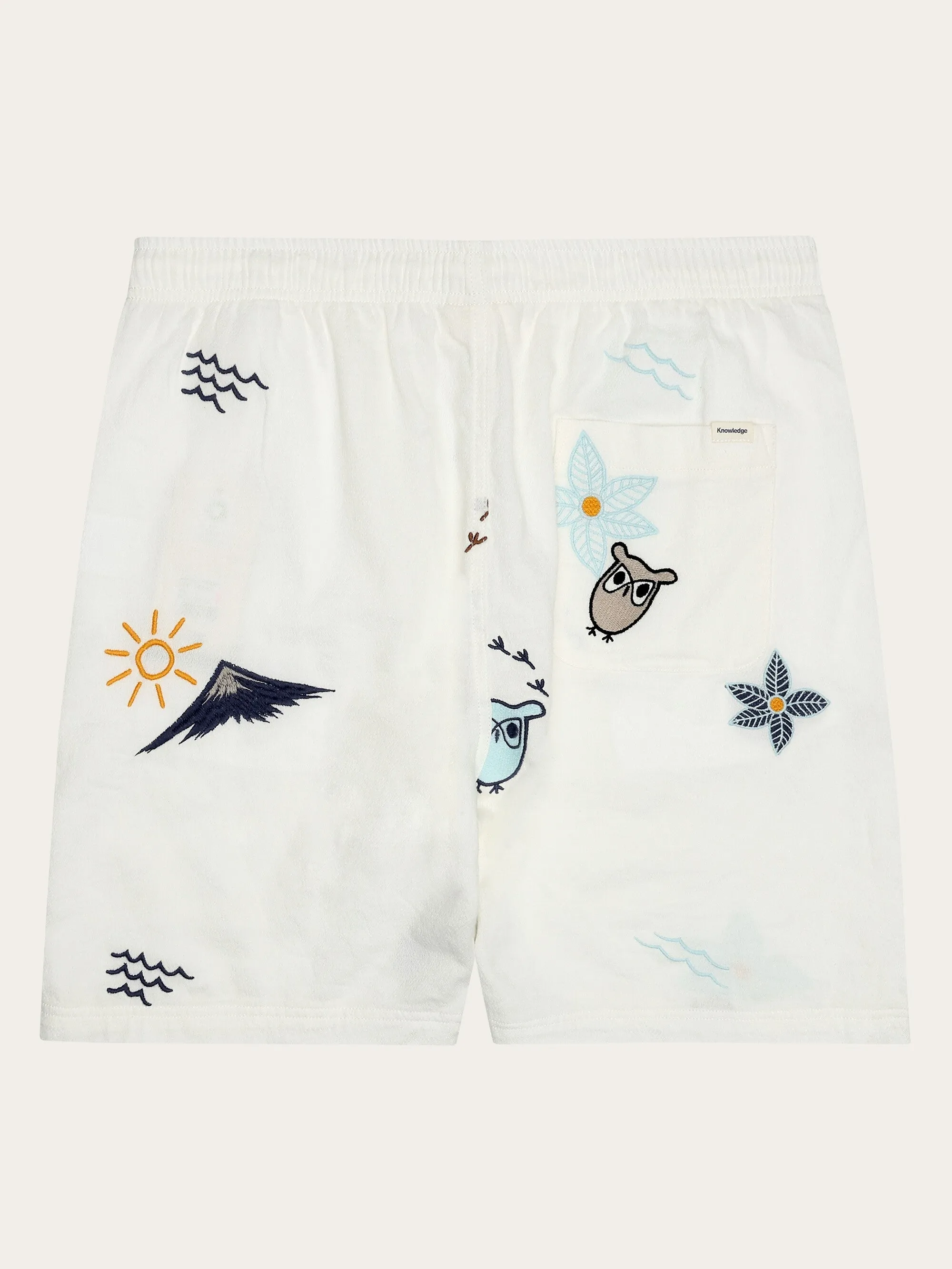 FIG loose with embroidery shorts - GOTS/Vegan - Egret Knowledge Cotton