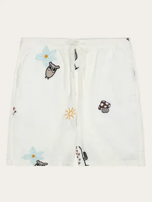 FIG loose with embroidery shorts - GOTS/Vegan - Egret Knowledge Cotton