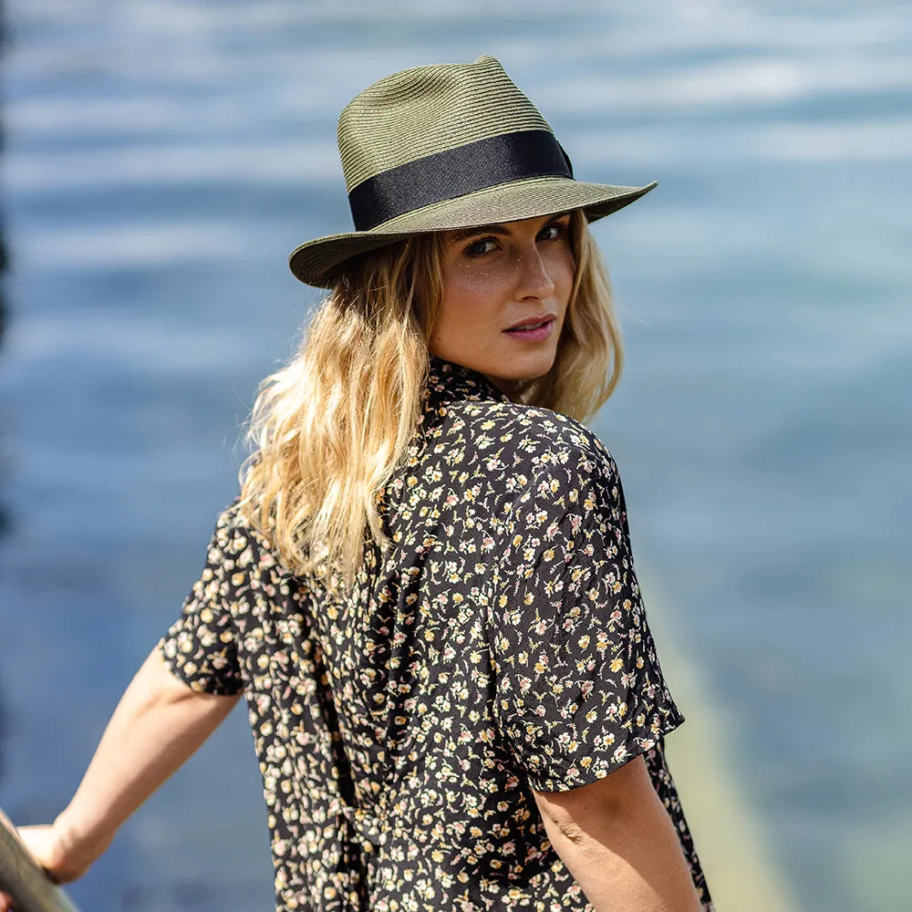 Jaxon & James Summer C-Crown Straw Fedora Hat - Olive