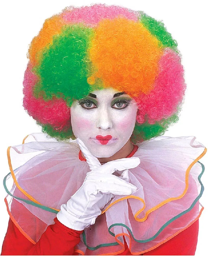 Neon Clown Curly Multicolour Wig