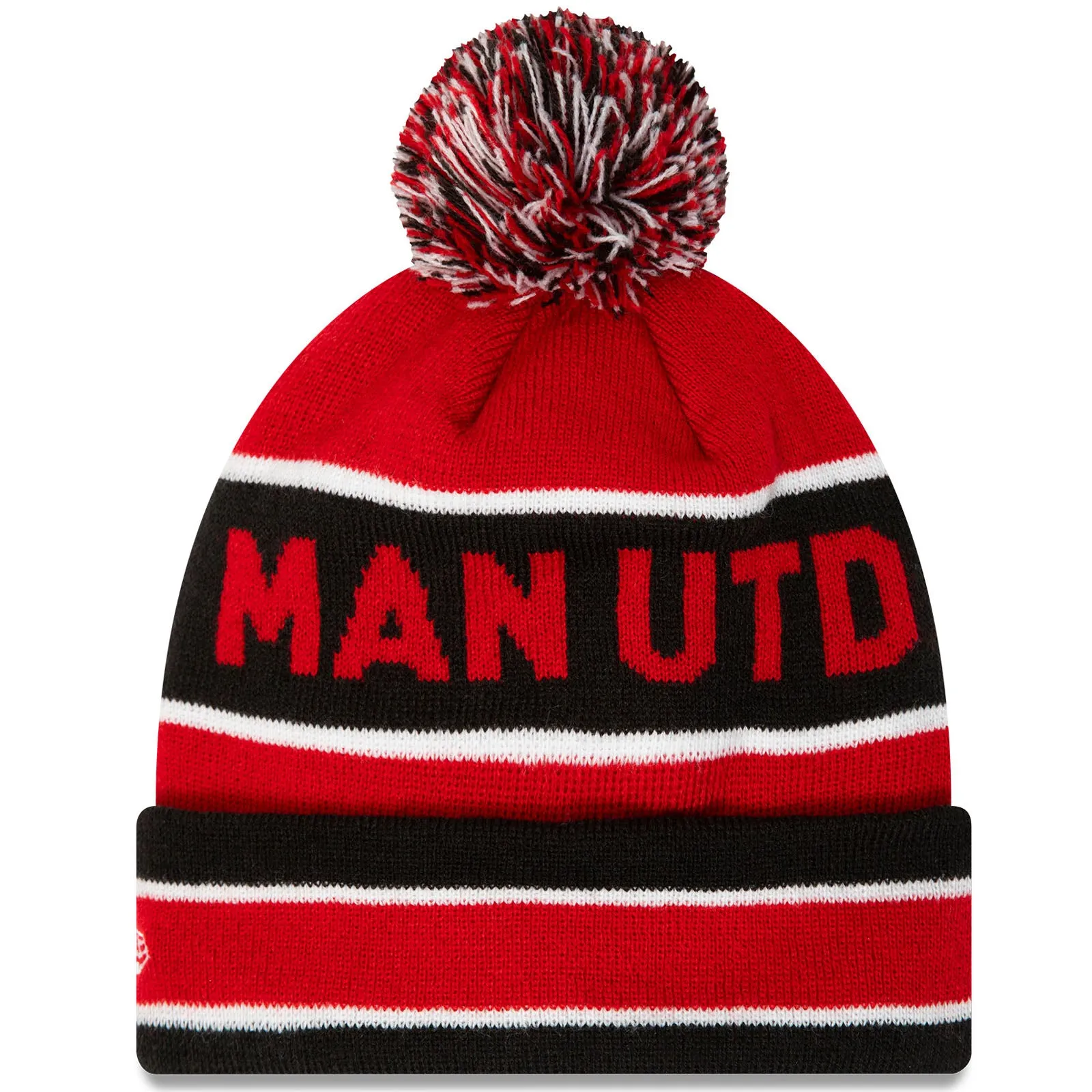 New Era Manchester United Striped Bobble Beanie Hat - Red