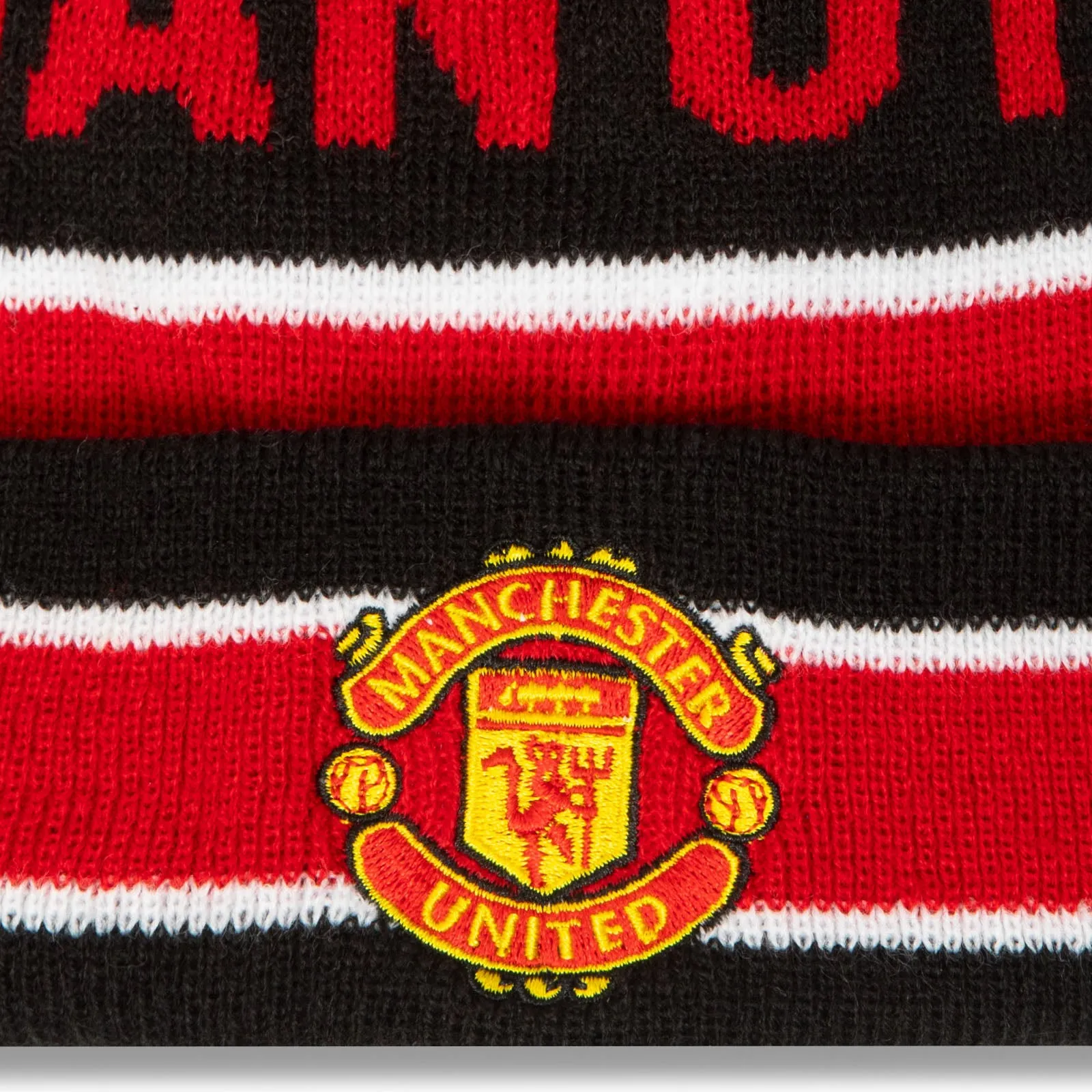 New Era Manchester United Striped Bobble Beanie Hat - Red