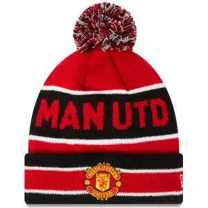 New Era Manchester United Striped Bobble Beanie Hat - Red