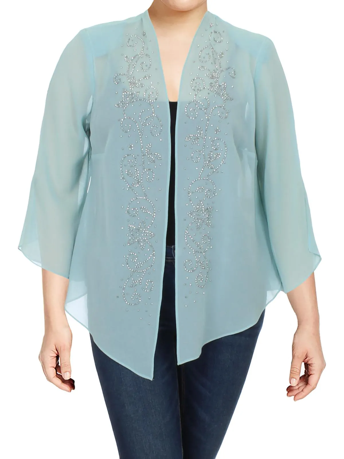 Plus Womens Chiffon Embellished Topper Jacket