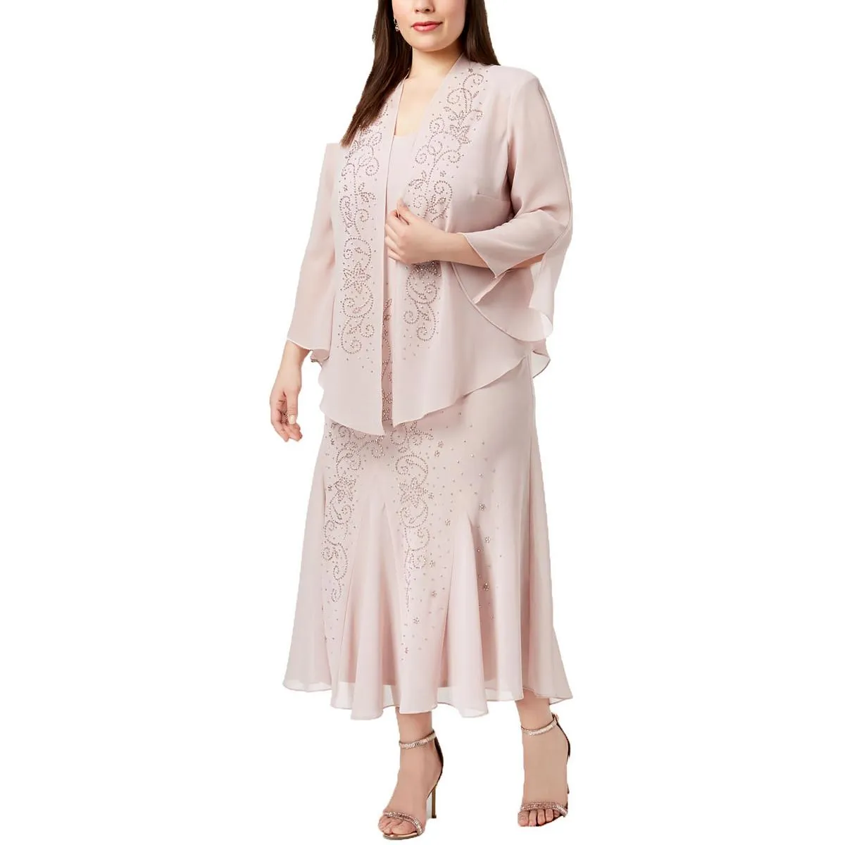 Plus Womens Chiffon Embellished Topper Jacket