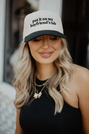 Put It On My Boyfriend’s Tab Trucker Hat for Women in Black/Tan | KDC-BC-1108-BLK-TAN