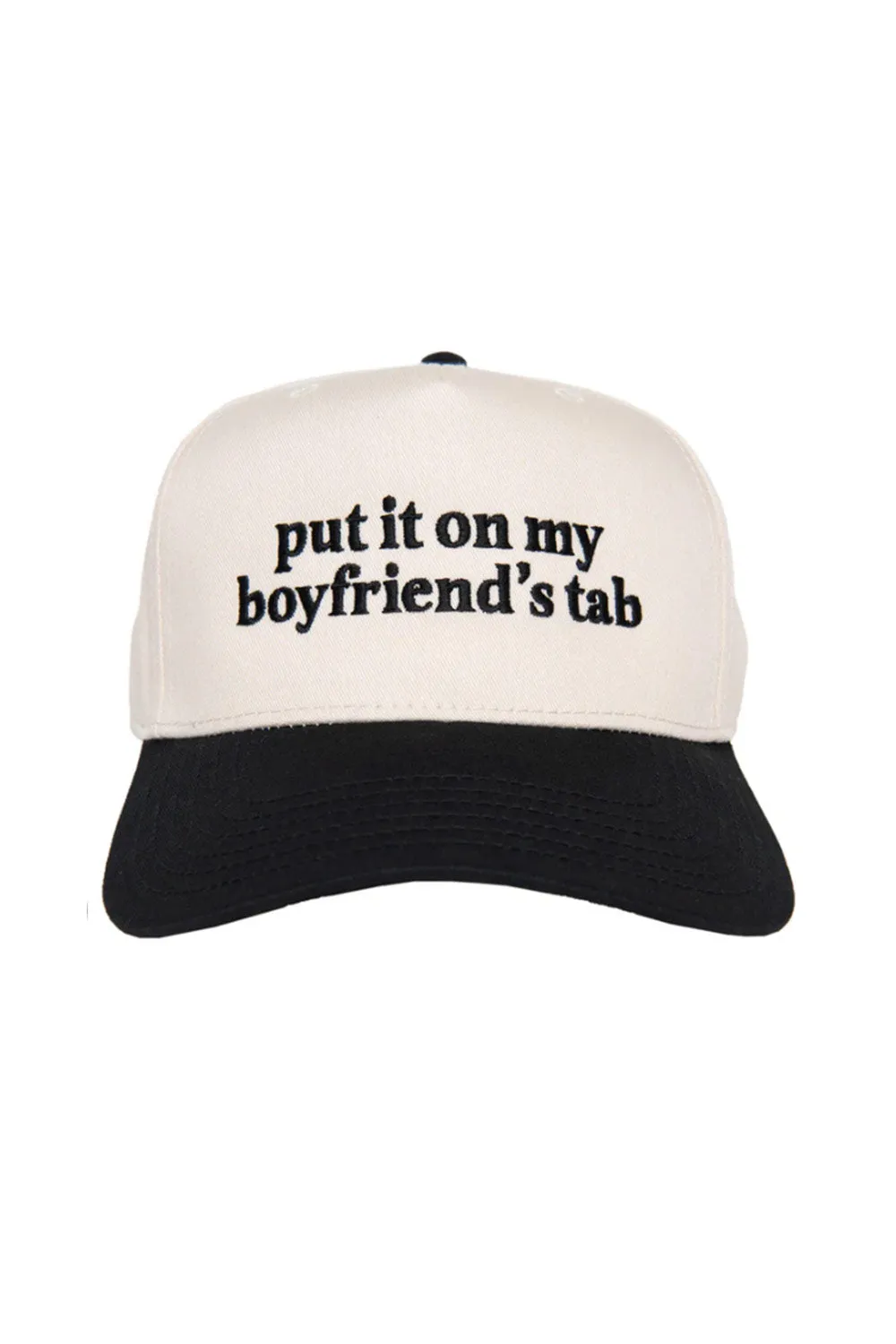 Put It On My Boyfriend’s Tab Trucker Hat for Women in Black/Tan | KDC-BC-1108-BLK-TAN