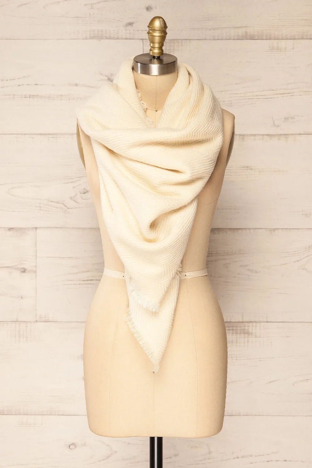 Raccourci Cream | Herringbone Patterned Scarf