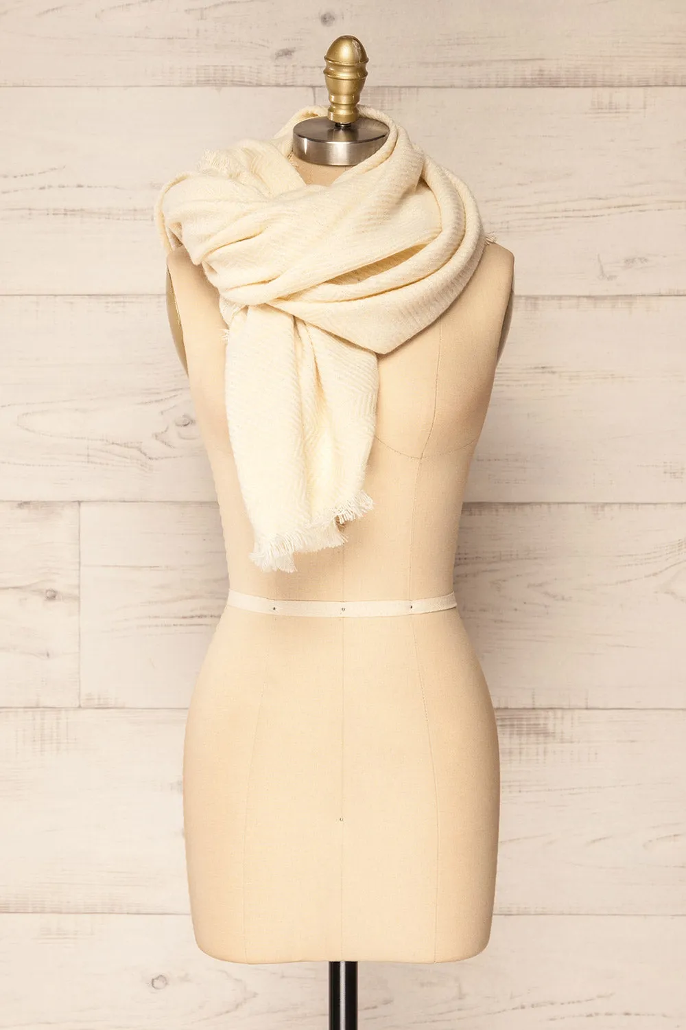 Raccourci Cream | Herringbone Patterned Scarf