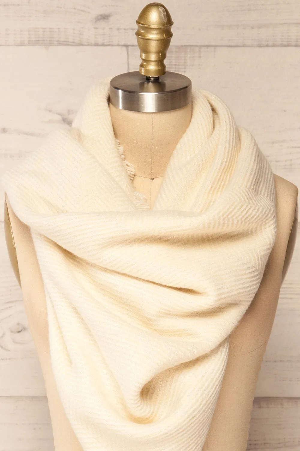 Raccourci Cream | Herringbone Patterned Scarf