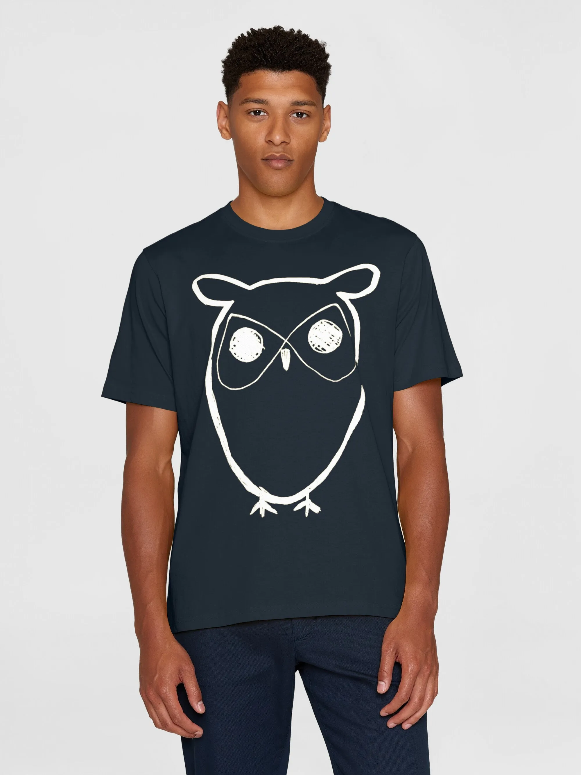 Regular big owl front print t-shirt - GOTS - Total Eclipse Knowledge Cotton
