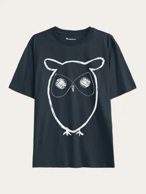Regular big owl front print t-shirt - GOTS - Total Eclipse Knowledge Cotton