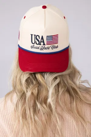 Simply Southern USA Social Club Hat for Women in Cream | 0125-HAT-EMB-USA