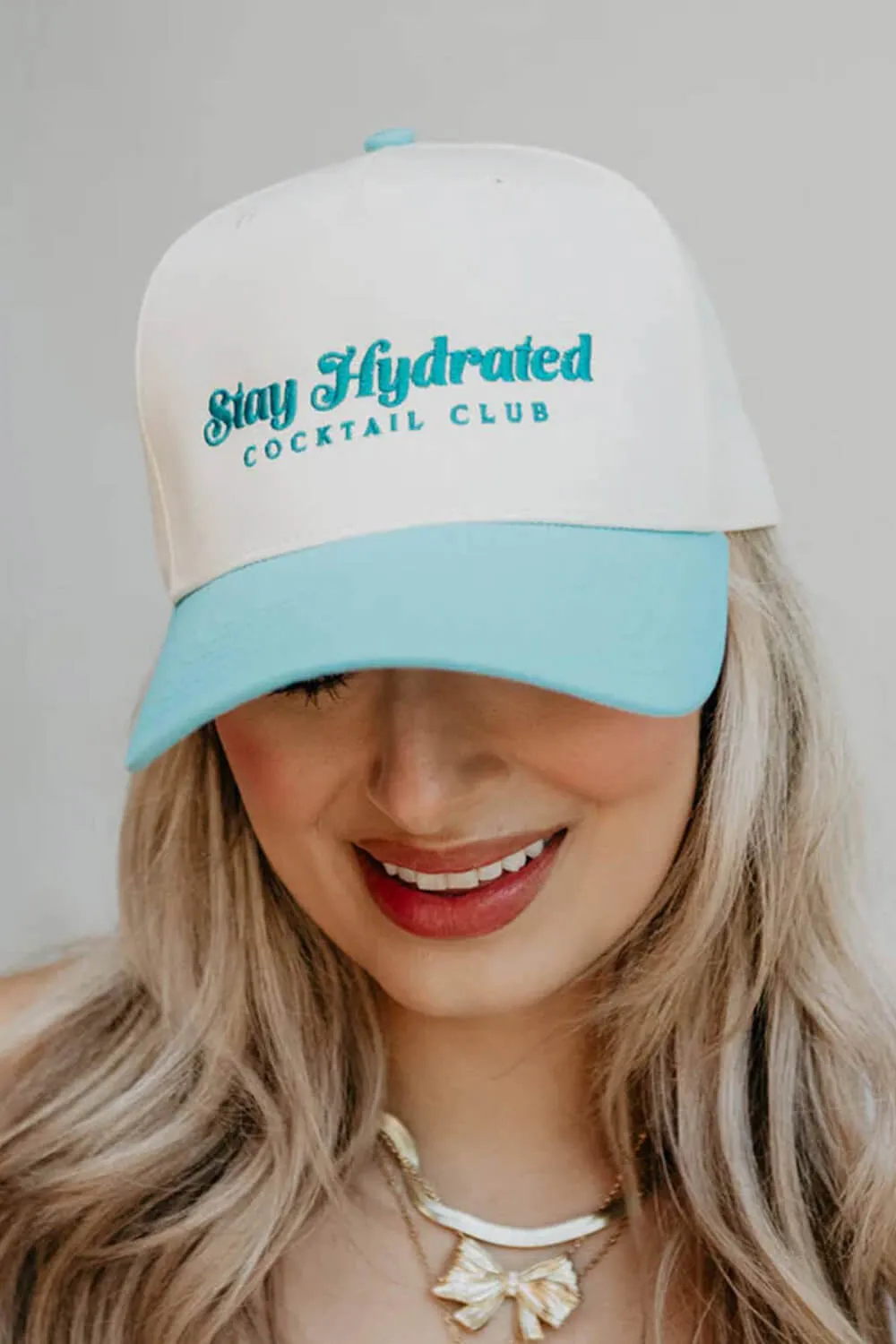 Stay Hydrated Trucker Hat for Women in Aqua/Tan | KDC-BC-1117-AQUA-TAN