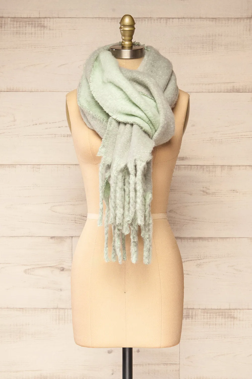 Tostado Mint | Soft Fuzzy Knitted Mint & Grey Scarf