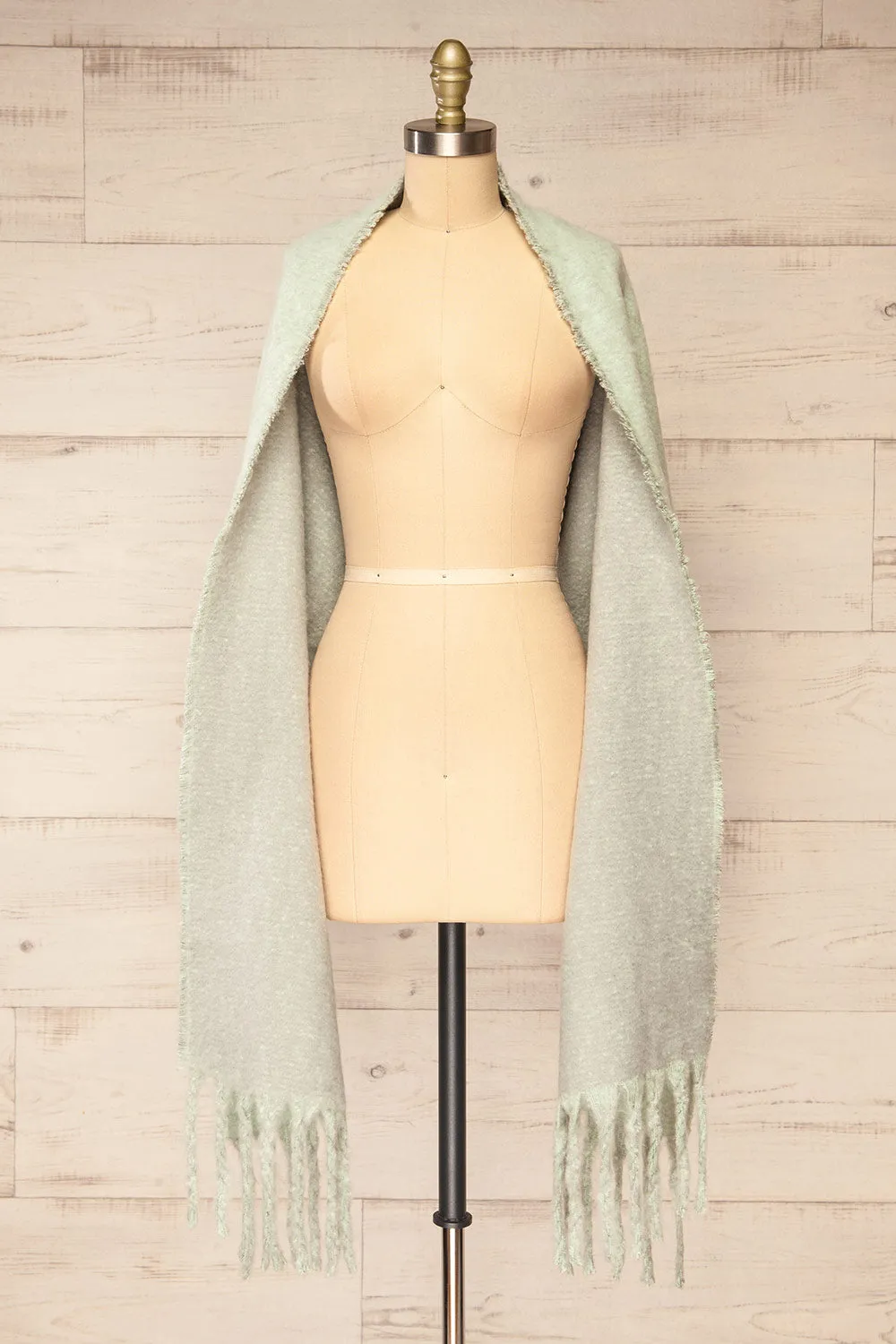 Tostado Mint | Soft Fuzzy Knitted Mint & Grey Scarf