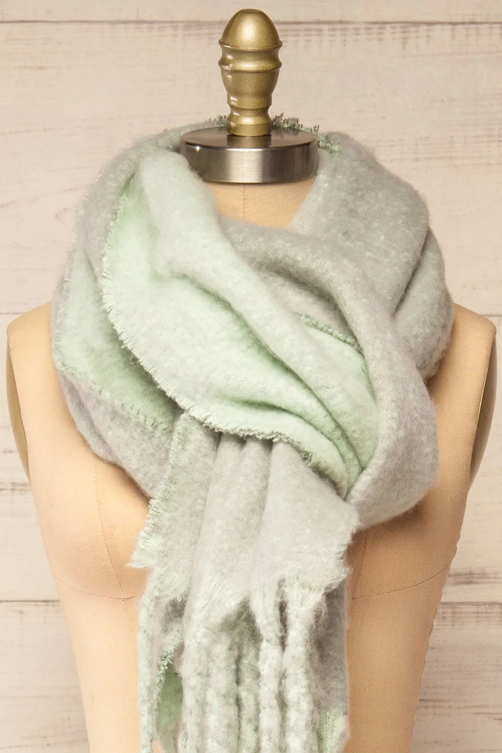 Tostado Mint | Soft Fuzzy Knitted Mint & Grey Scarf