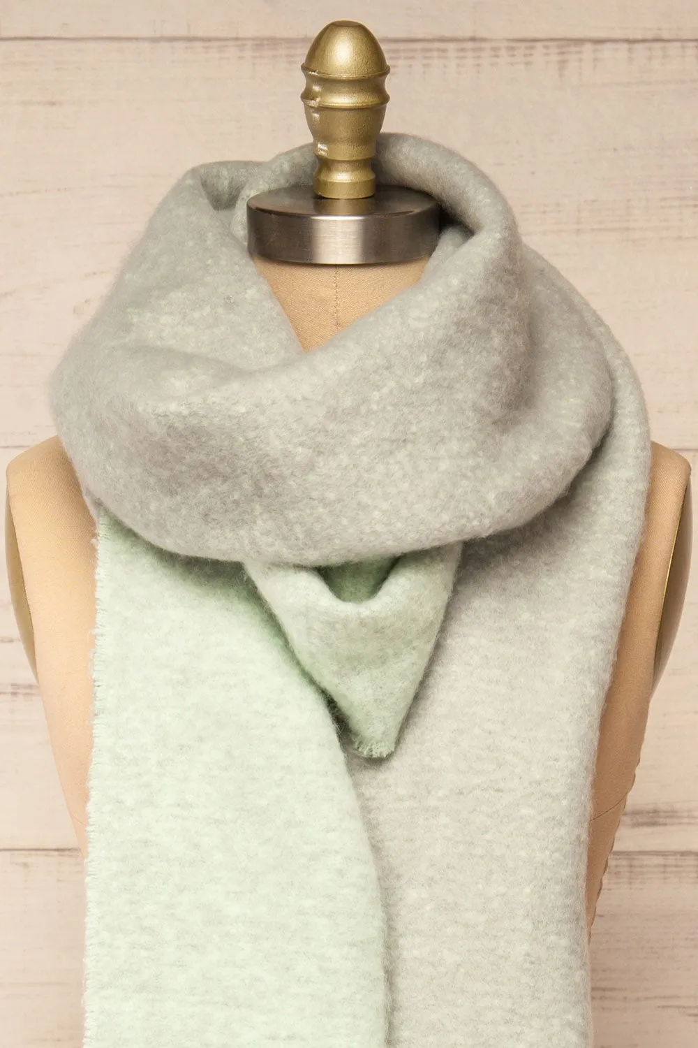 Tostado Mint | Soft Fuzzy Knitted Mint & Grey Scarf