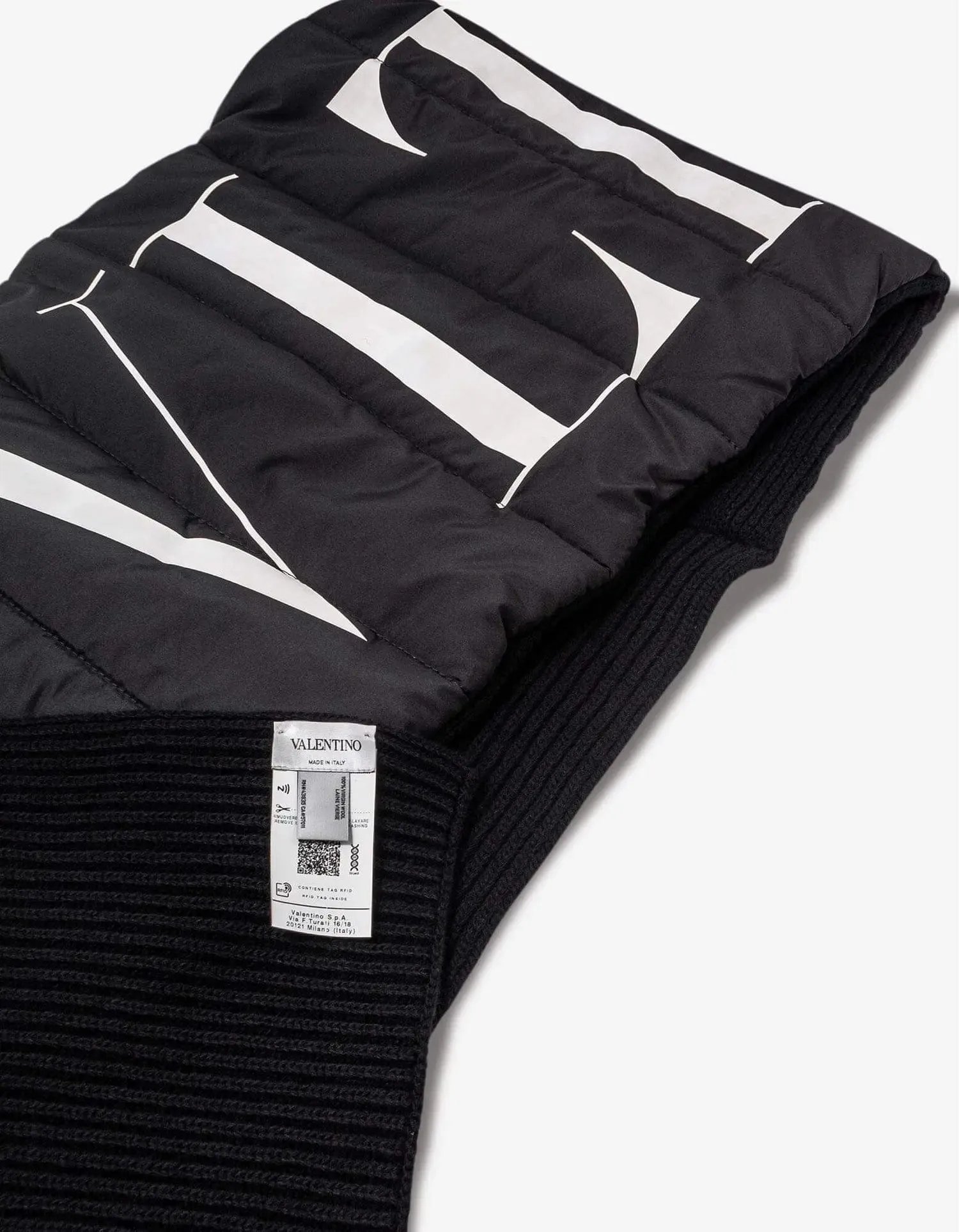 Valentino Black Padded Logo Scarf