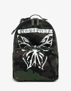 Valentino Green Camo 'Mariposa' Print Canvas Backpack