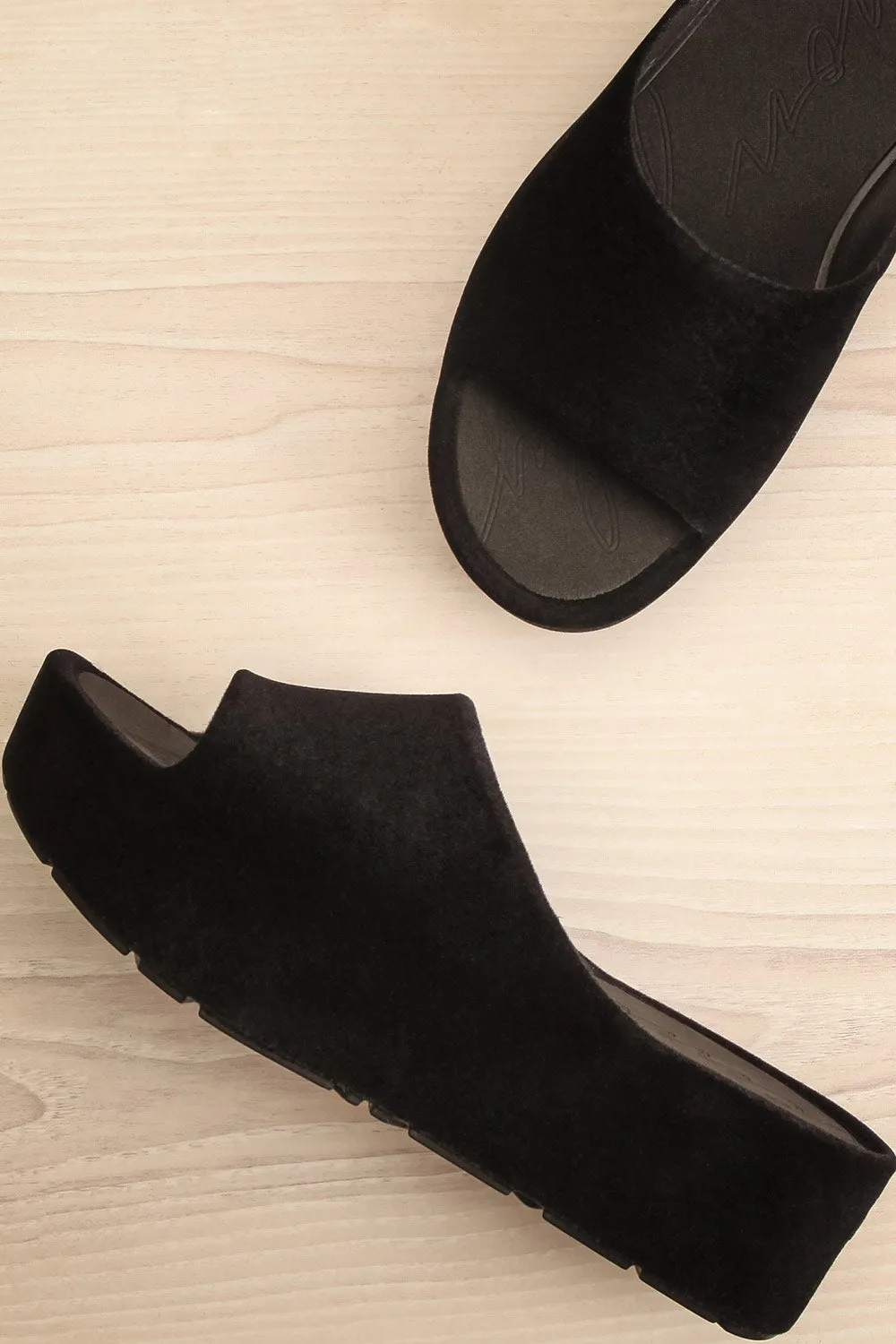 Velanie | Black Velvet Platform Sandals