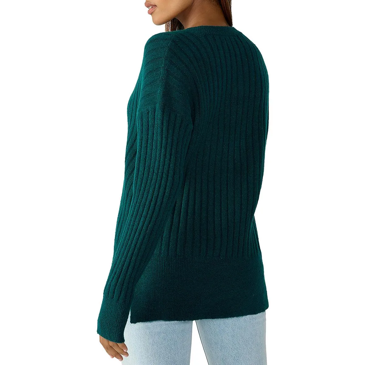 Womens Ribbed V-Neck Pullover Sweater