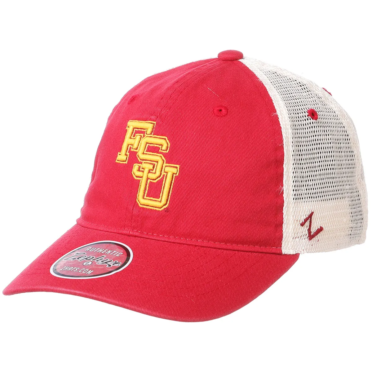 Zephyr College Vault Stacked FSU Adjustable Relaxed Fit Mesh Trucker Hat - Garnet
